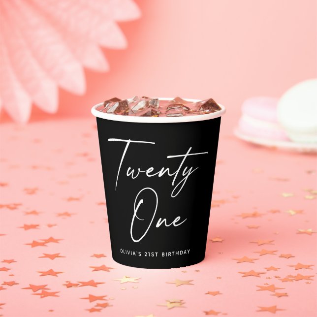 Black Twenty One Birthday Party | Modern 21st Paper Cups (Insitu)