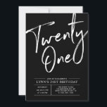 Black Twenty one | Modern 21st Birthday Party Invitation<br><div class="desc">Celebrate your special day with this simple stylish 21st birthday party invitation. This design features chic brush script " Twenty One" with a clean layout in black & white color combo. More designs available at my shop BaraBomDesign.</div>