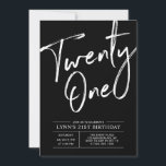 Black Twenty one | Modern 21st Birthday Party Invitation<br><div class="desc">Celebrate your special day with this simple stylish 21st birthday party invitation. This design features chic brush script " Twenty One" with a clean layout in black & white color combo. More designs available at my shop BaraBomDesign.</div>
