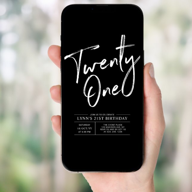 Black Twenty one | Modern 21st Birthday Party Invitation (Front Digital)