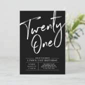 Black Twenty one | Modern 21st Birthday Party Invitation (Standing Front)
