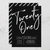 Black Twenty one | Modern 21st Birthday Party Invitation (Front/Back)
