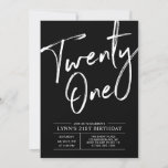 Black Twenty one | Modern 21st Birthday Party Invitation<br><div class="desc">Celebrate your special day with this simple stylish 21st birthday party invitation. This design features chic brush script " Twenty One" with a clean layout in black & white color combo. More designs available at my shop BaraBomDesign.</div>