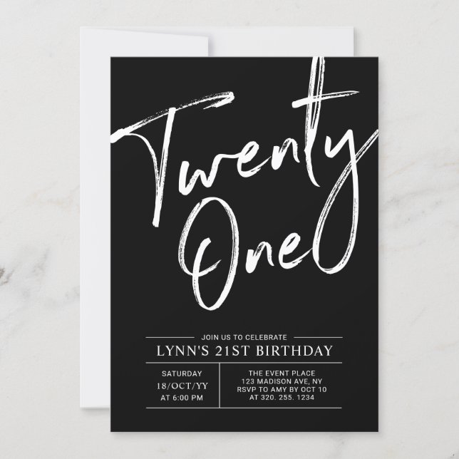 Black Twenty one | Modern 21st Birthday Party Invitation (Front)