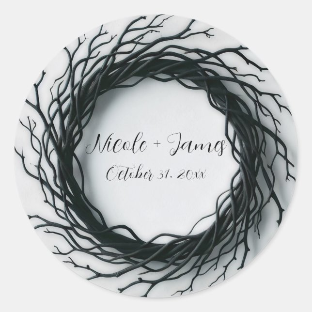 Black Twig Elegant Fall Halloween Dinner Party Classic Round Sticker (Front)