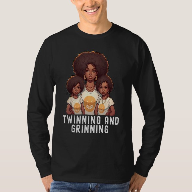 Black Twin Dad Fathers Day Twinning and grinning T-Shirt (Front)