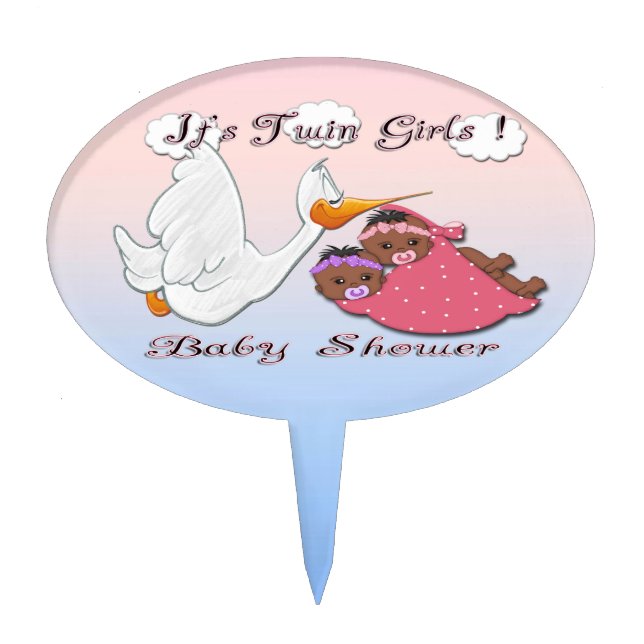 Black Twin Girls Baby Shower Cake Topper (Front)