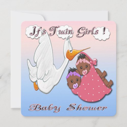 Black Twin Girls Baby Shower Invitation