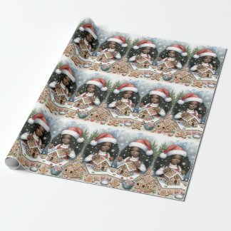 Black twins ginger bread house wrapping paper