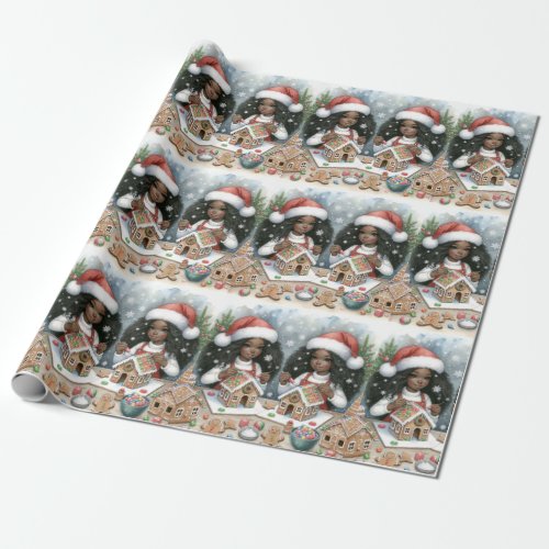 Black twins ginger bread house wrapping paper  