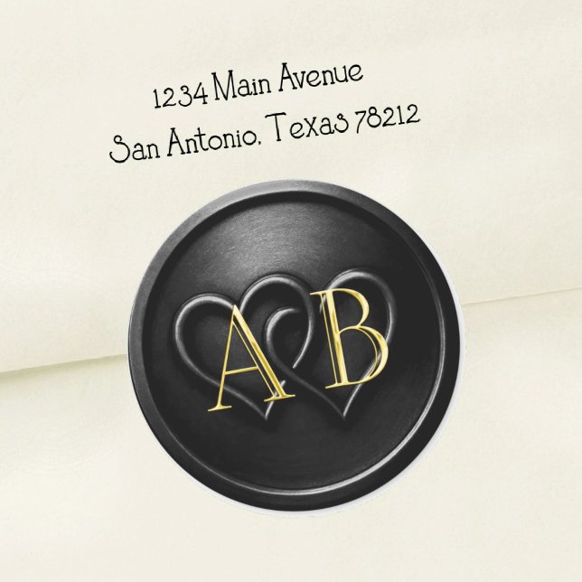 Black Two Hearts Intertwined Monogram Wedding Classic Round Sticker (Creator Uploaded)