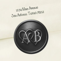 Black Two Hearts Silver Monogram Wedding