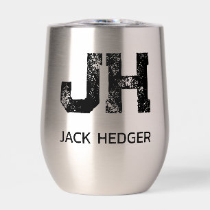 BLACK TWO LETTER MONOGRAM NAME STAINLESS STEEL THERMAL WINE TUMBLER