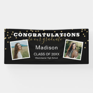 Black Two Photo Glitter Congratulations Graduation Banner
