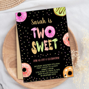 Black Two Sweet Pastel Donut Birthday Invitations