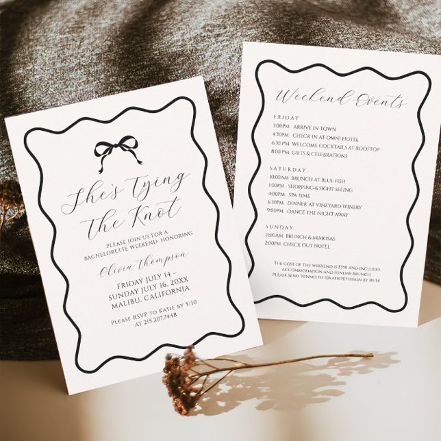 Black Tying the Knot Bow Bachelorette Party Invitation (Creator Uploaded)