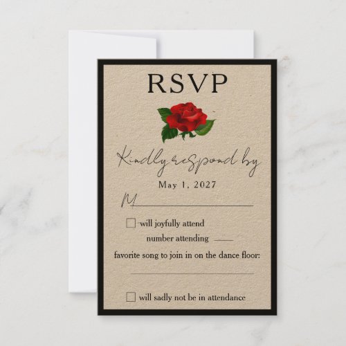 Black Type Red Rose Kraft Wedding RSVP Card