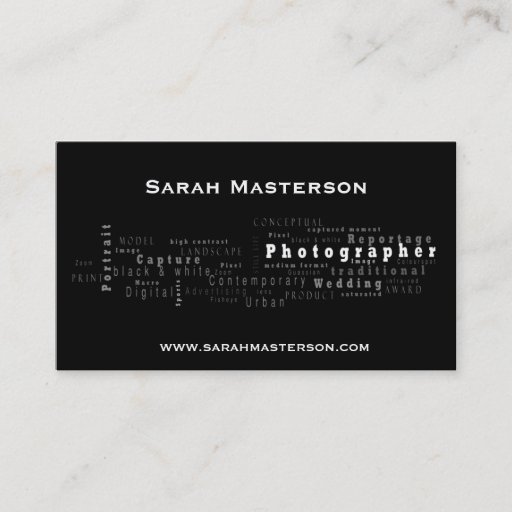 Customizable Black  Typographic Photographer business card
