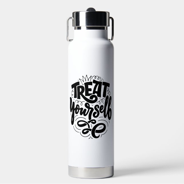 Black Typographic Quote Motivational  Water Bottle (Front)