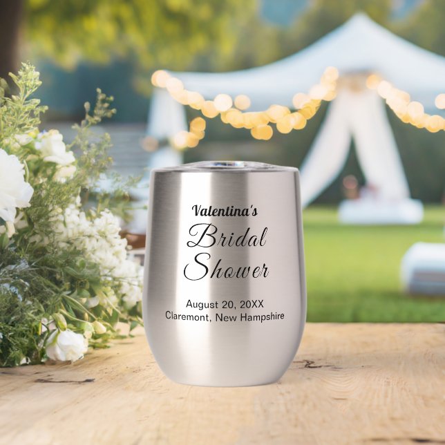 Black Typography Bridal Shower Wine Tumbler (Wedding (Rotated))