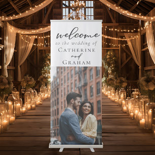 Black Typography Chic Modern Photo Wedding Welcome Retractable Banner
