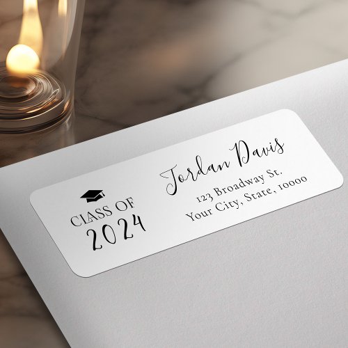 Black Typography Class of 2024 Grad Return Address Label