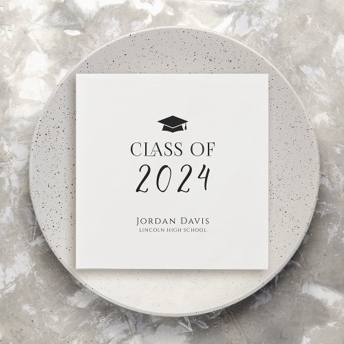 Black Typography Class of 2024 Modern Graduate Napkins