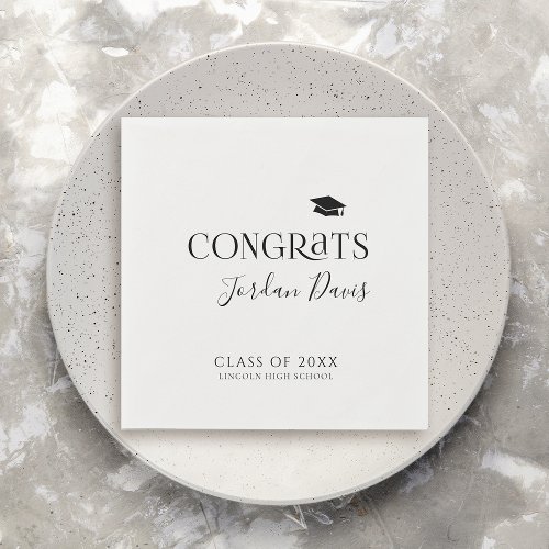 Black Typography Congrats Modern Graduate Napkins