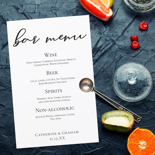 Black Typography Elegant Formal Wedding Bar Menu