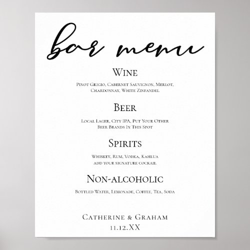 Black Typography Elegant Formal Wedding Bar Menu Poster