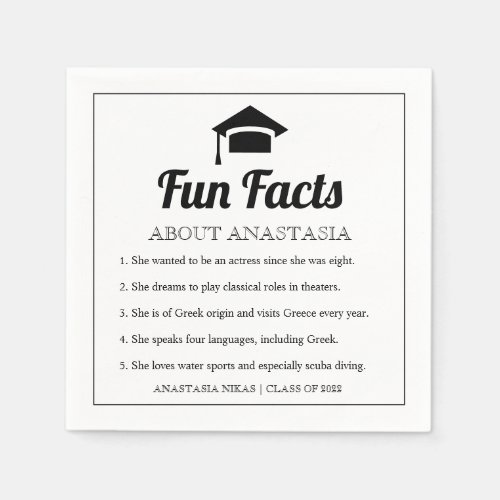 Black typography Fun Facts graduation cap Napkins