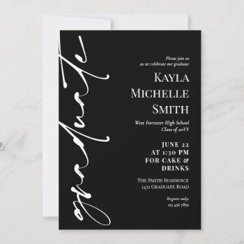 Black Typography Graduation Party Invitation by Paperpaperpaper at Zazzle
