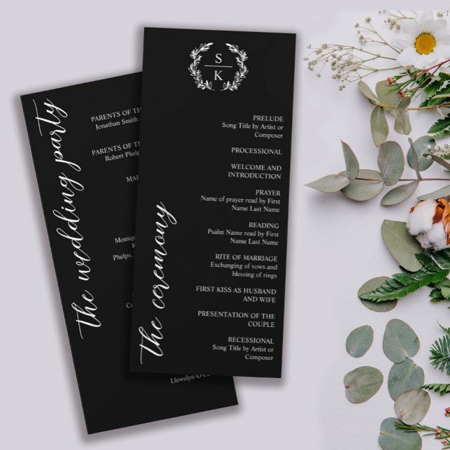 Black Typography Laurel Wreath Monogram Wedding (Creator Uploaded)