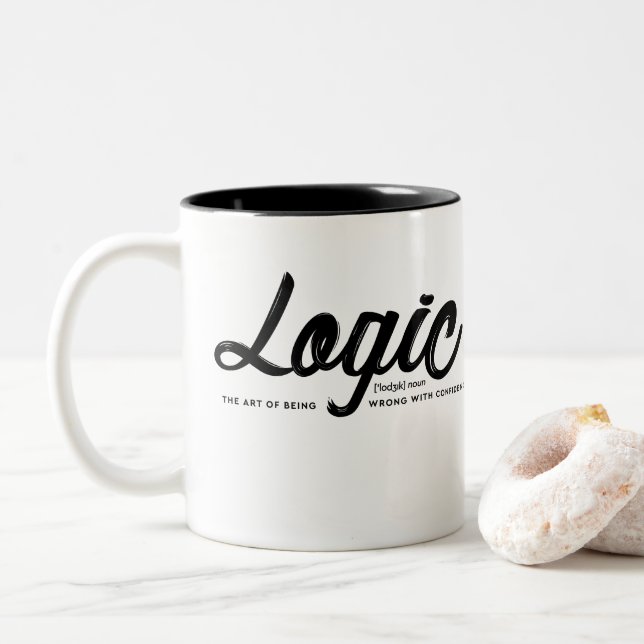 Black Typography Logic - coffee Two-Tone Coffee Mug (With Donut)