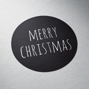 Black Typography Minimalist Christmas Holiday Classic Round Sticker