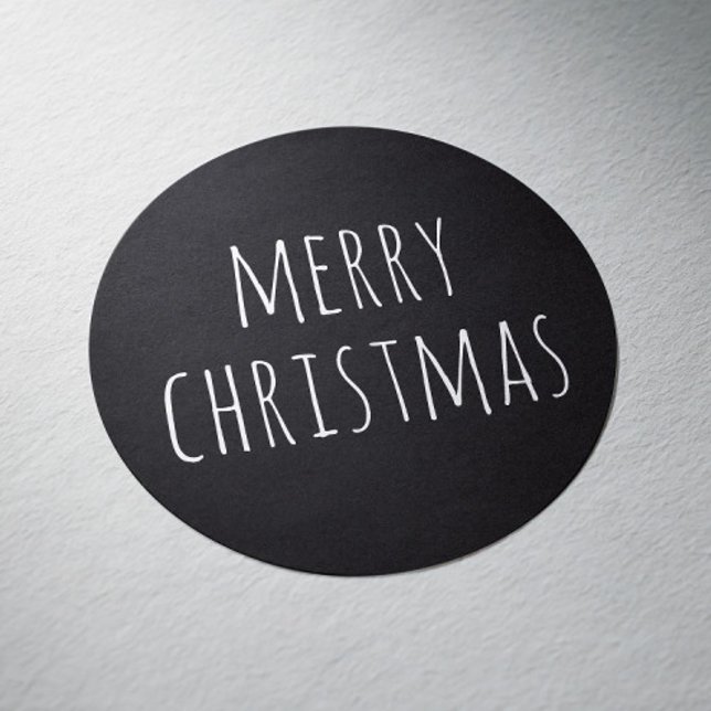 Black Typography Minimalist Christmas Holiday Classic Round Sticker (Creator Uploaded)