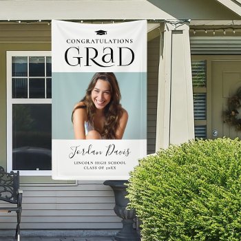 Black Typography Modern Photo Graduation Party Banner by AvaPaperie at Zazzle