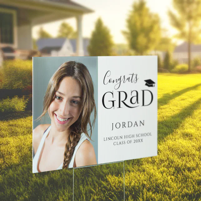 Black Typography Modern Photo Graduation Yard Sign | Zazzle