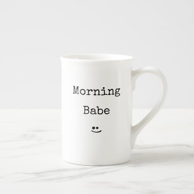 Black Typography Morning Babe Bone China Mug (Right)