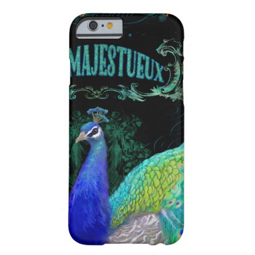 Black Typography Peacock Art Vintage Style Scroll Barely There iPhone 6 Case