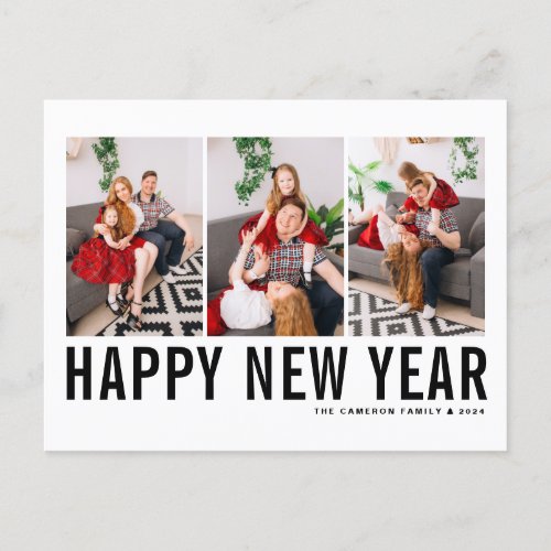 Black Typography Photo Collage Happy New Year Holiday Postcard