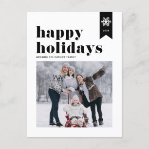 Black Typography Snowflakes Happy Holidays Photo Holiday Postcard