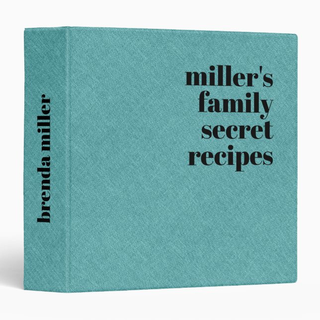 Black Typography Turquoise Line Family Recipes 3 Ring Binder (Front/Spine)
