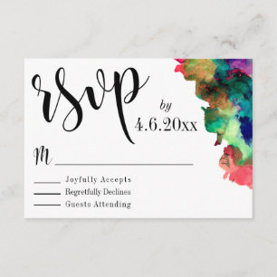 Black Typography w/ Colorful Watercolor Paint RSVP Card