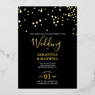 Black Typography Wedding Foil Invitation
