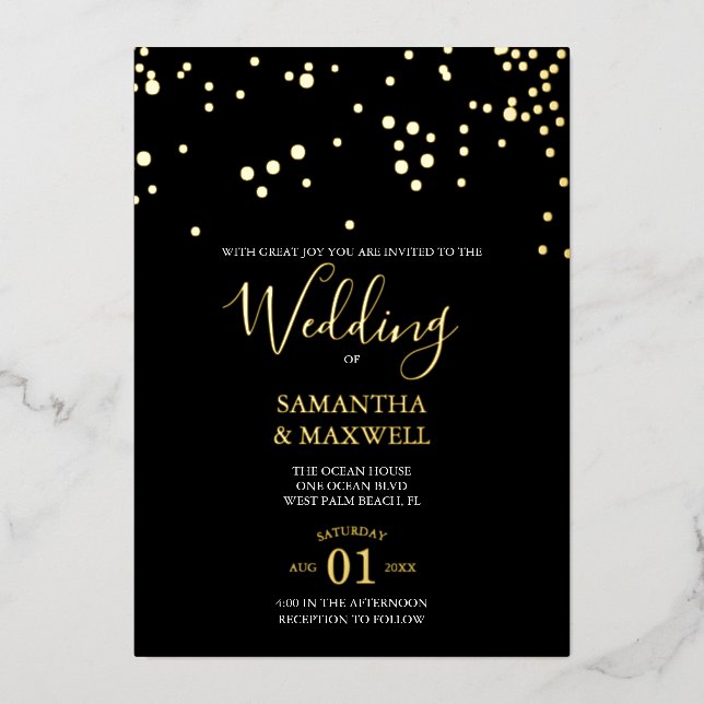 Black Typography Wedding Foil Invitation (Front)