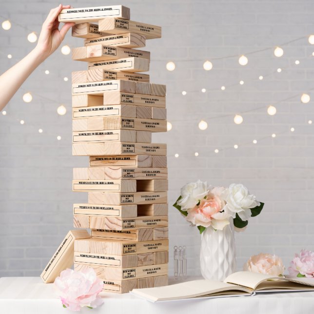Black Typography Wedding Guest Notes  Topple Tower (Wedding)