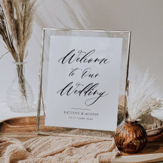 black typography welcome wedding sign