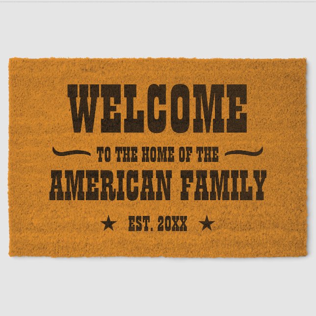 Black Typography Western Design Welcome Fiber Doormat (Front)