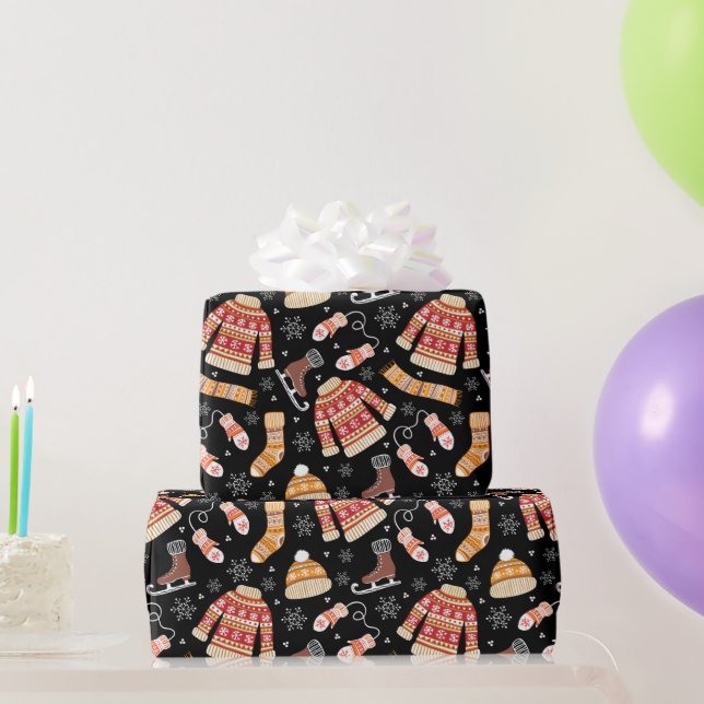 Black Ugly Christmas Sweater Weather Holiday Wrapping Paper (Party Gifts)